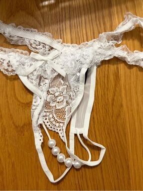 White Lace Beaded Thong Panty - Women Intimates